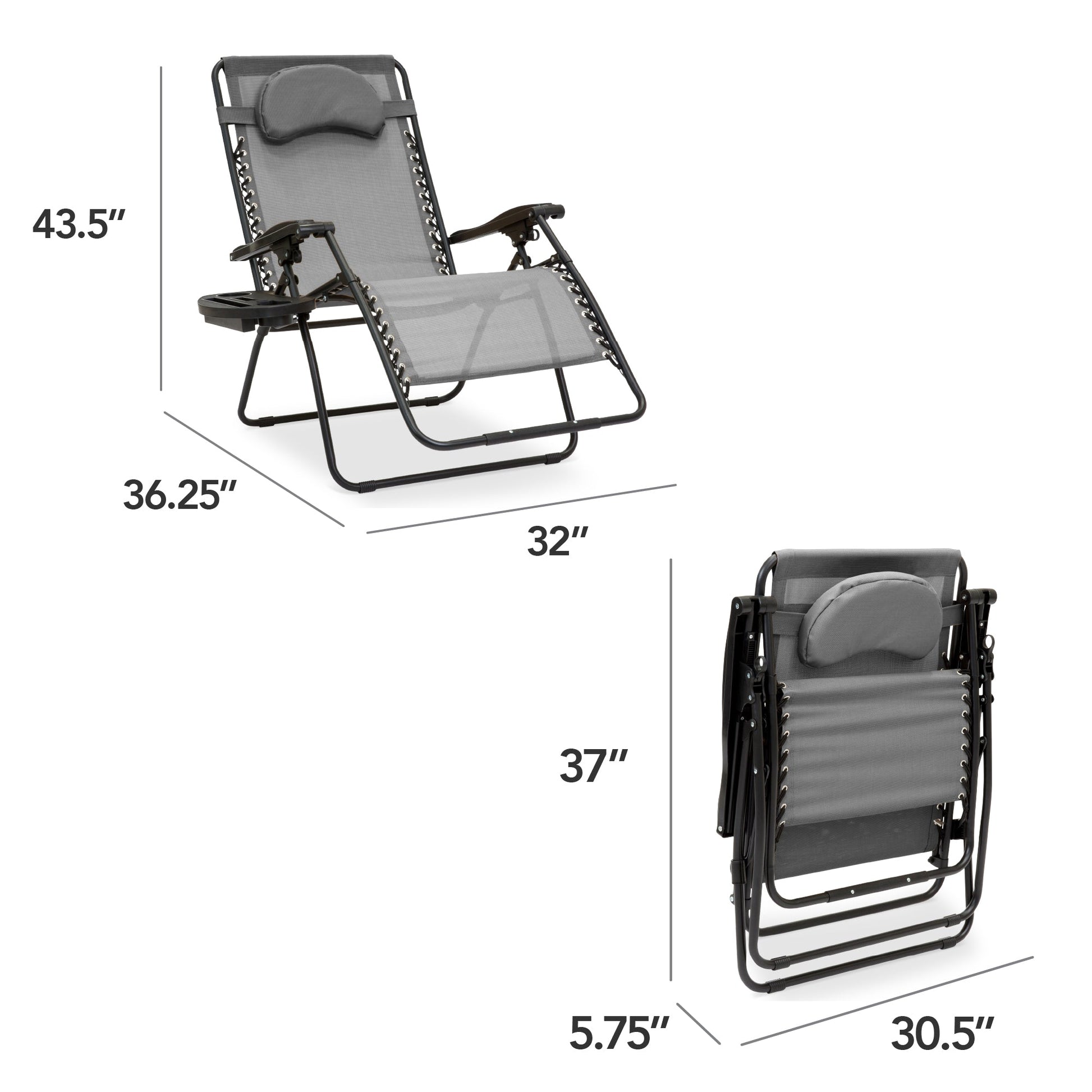 Oversized Reclining Zero Gravity Chair Lounger w/ Cup Holder, Pillow