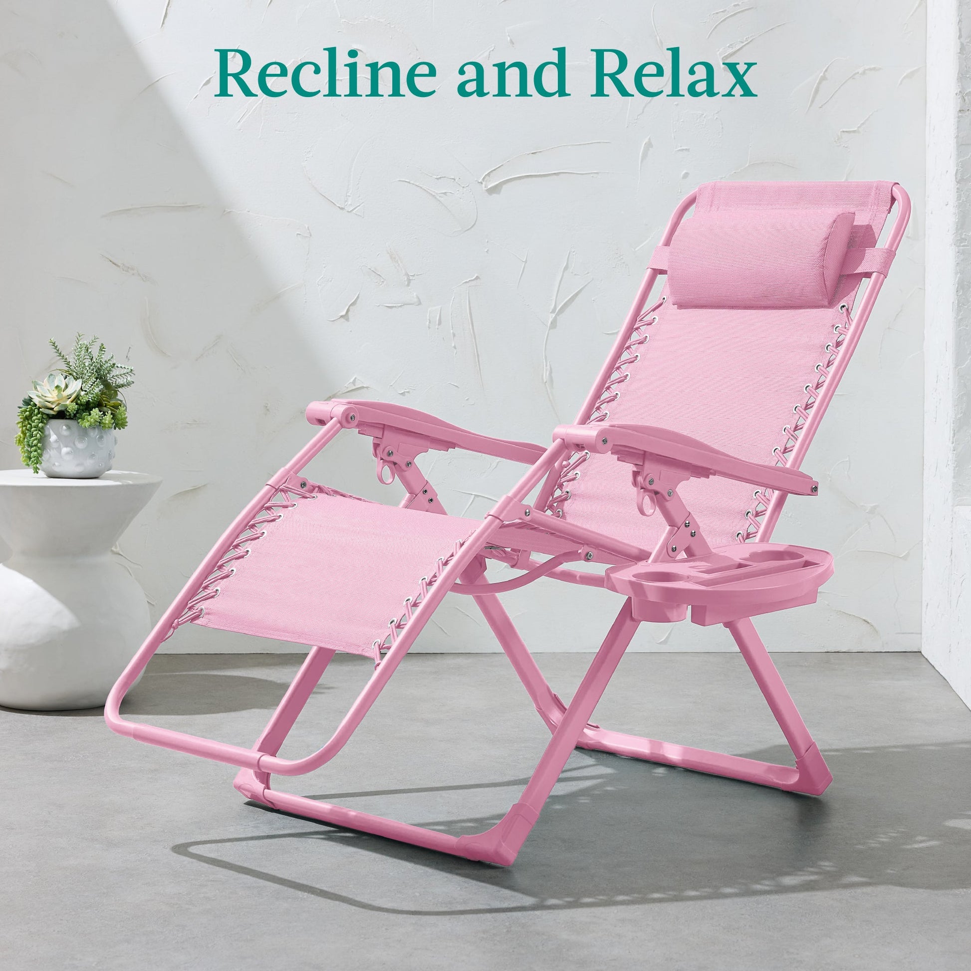 Monochromatic Zero Gravity Patio Chair Recliner w/ Side Tray, Headrest