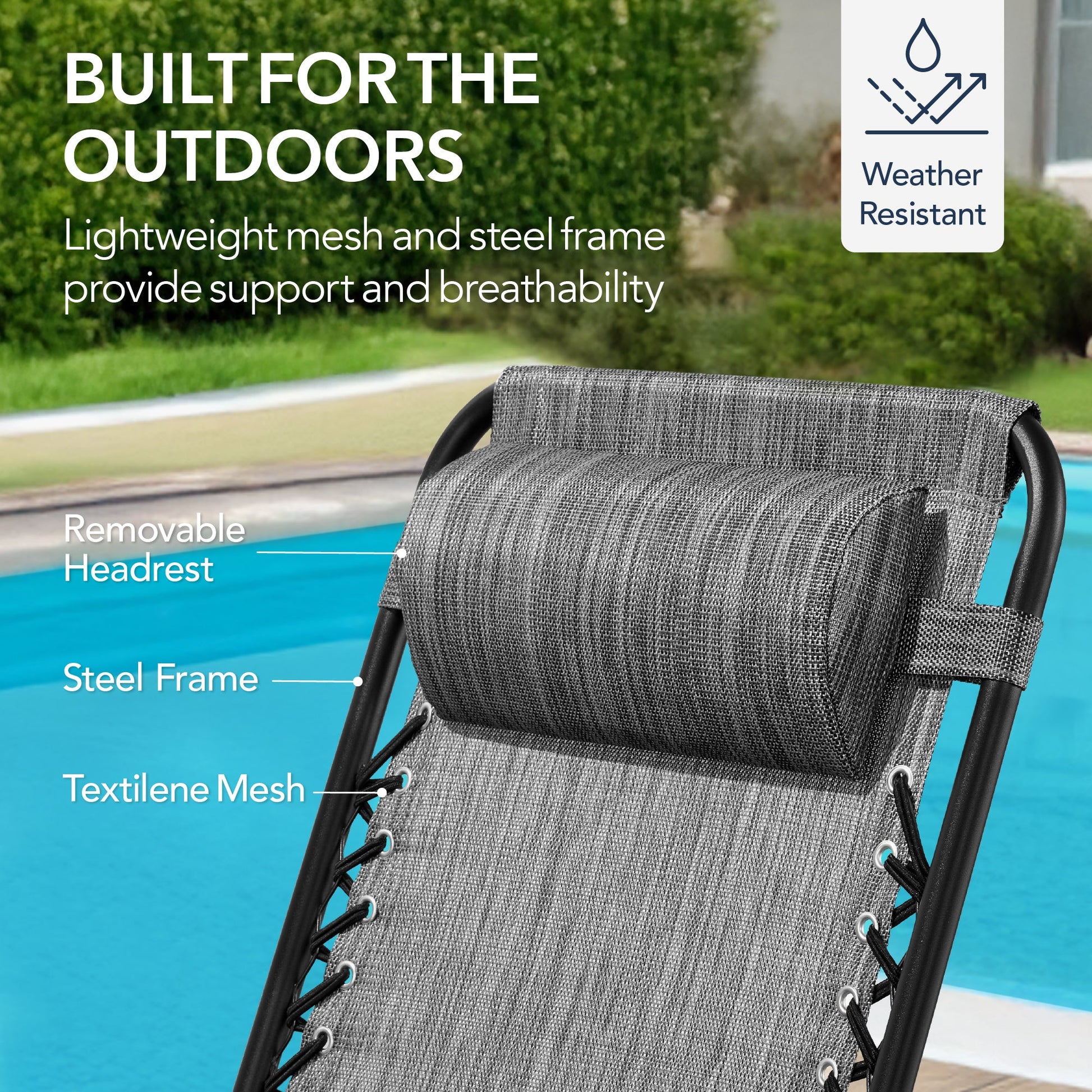 Folding Outdoor Zero Gravity Rocking Lounge Chair w/ Headrest Pillow