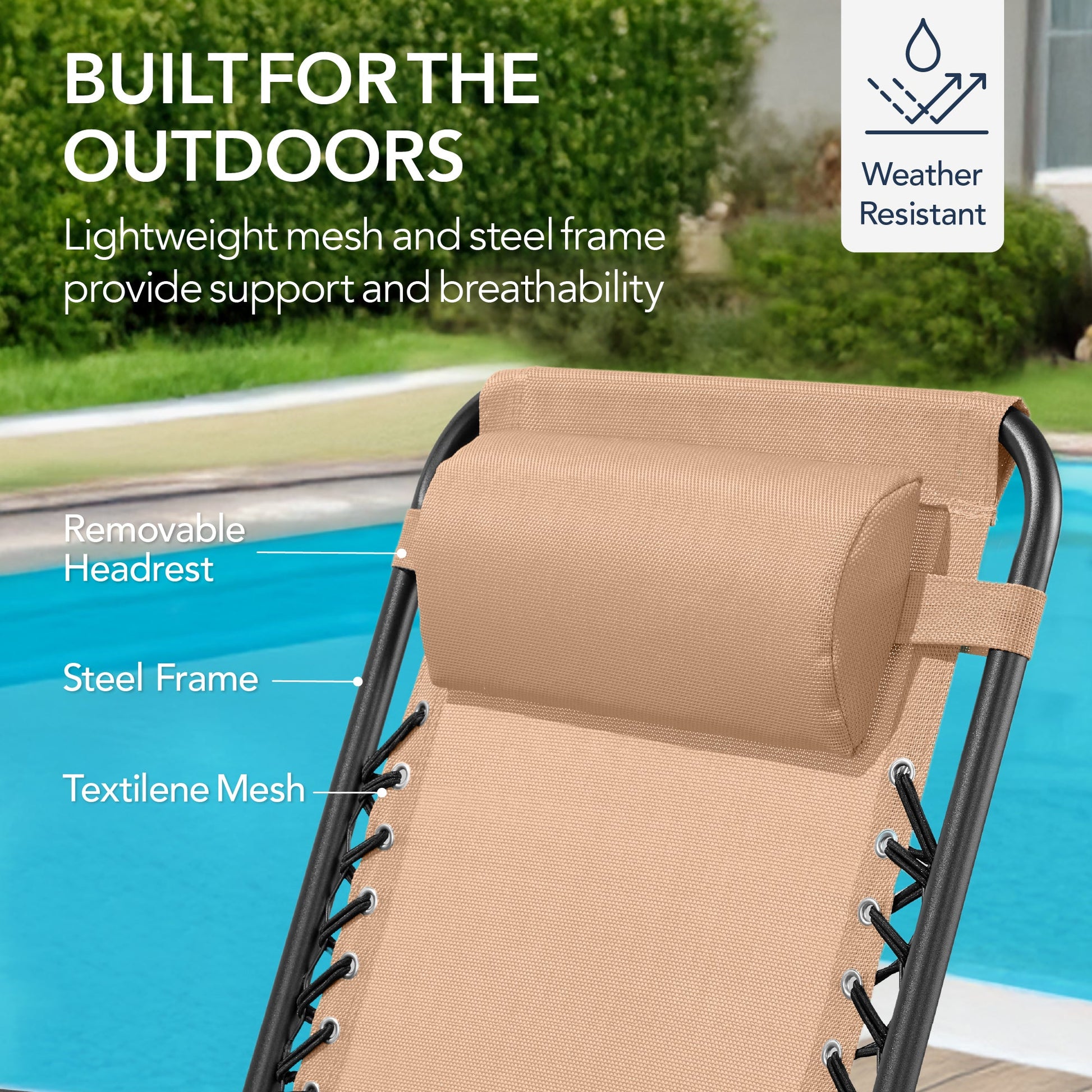 Folding Outdoor Zero Gravity Rocking Lounge Chair w/ Headrest Pillow
