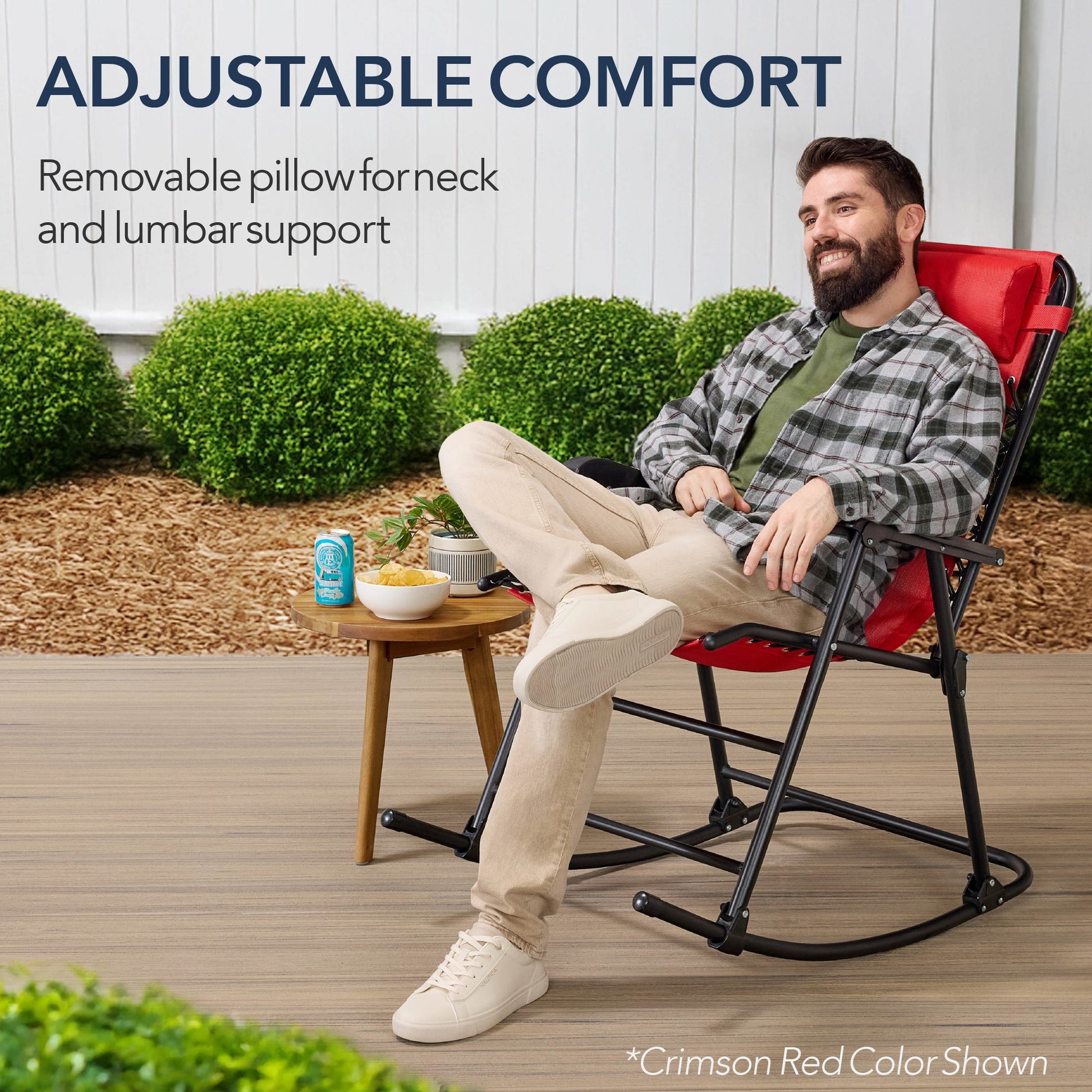 Folding Outdoor Zero Gravity Rocking Lounge Chair w/ Headrest Pillow