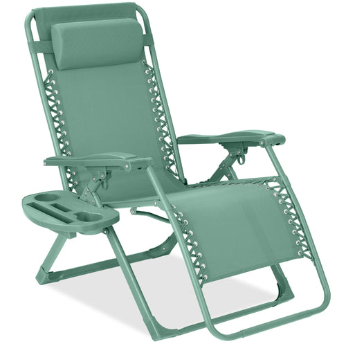 Monochromatic Zero Gravity Patio Chair Recliner w/ Side Tray, Headrest
