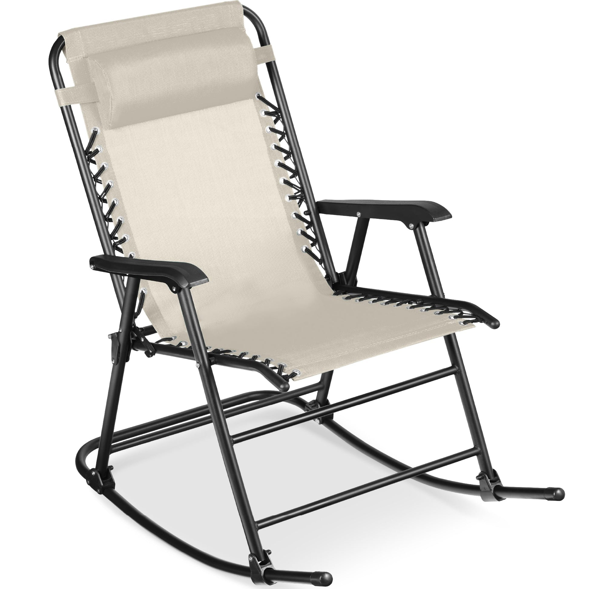Folding Outdoor Zero Gravity Rocking Lounge Chair w/ Headrest Pillow