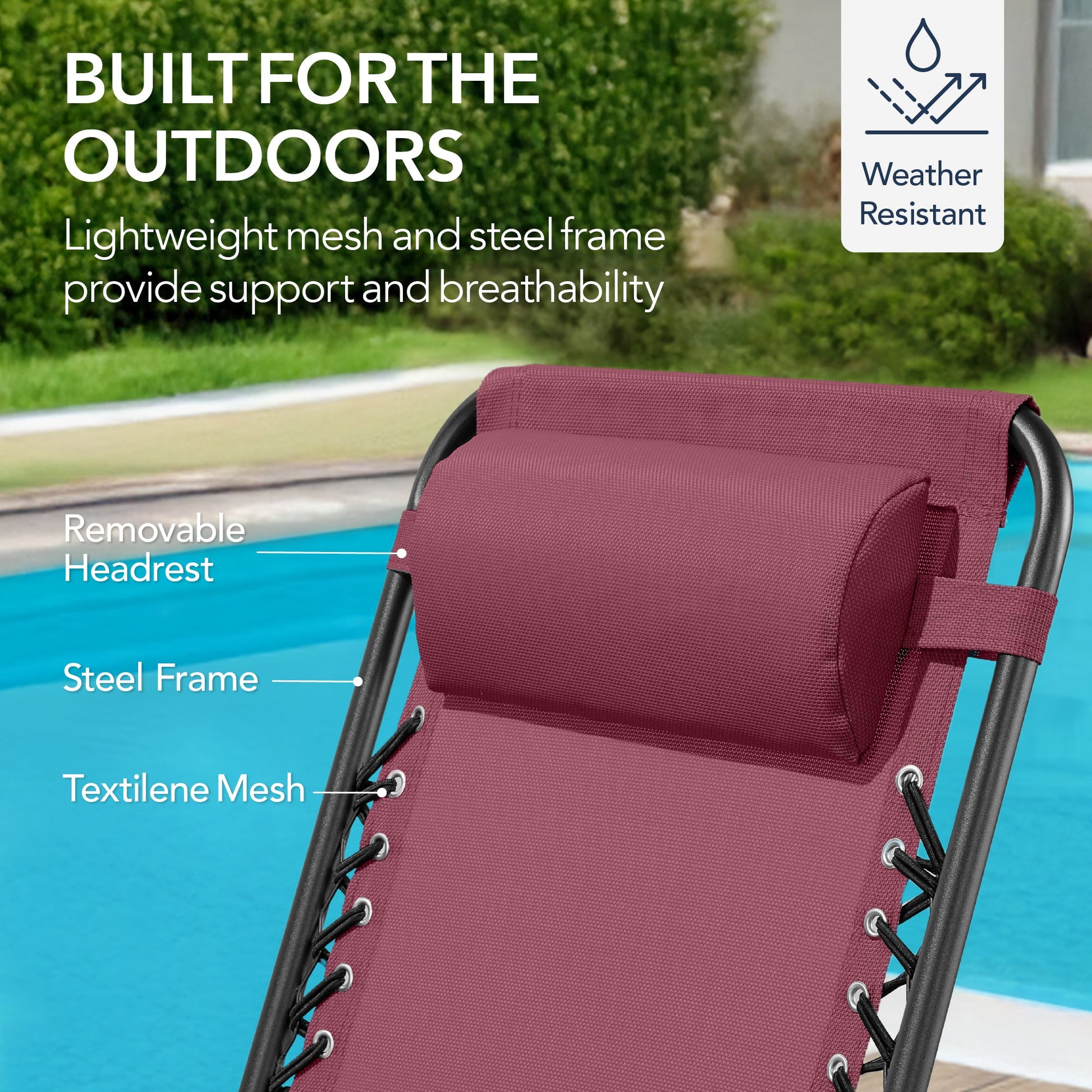 Folding Outdoor Zero Gravity Rocking Lounge Chair w/ Headrest Pillow
